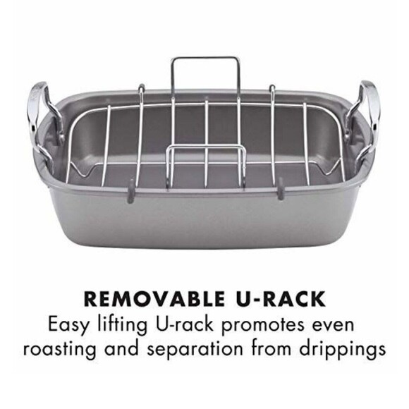 Circulon Nonstick Roasting Pan / Roaster with Rack 17”x13” Gray Nonstick NEW - Picture 4 of 7